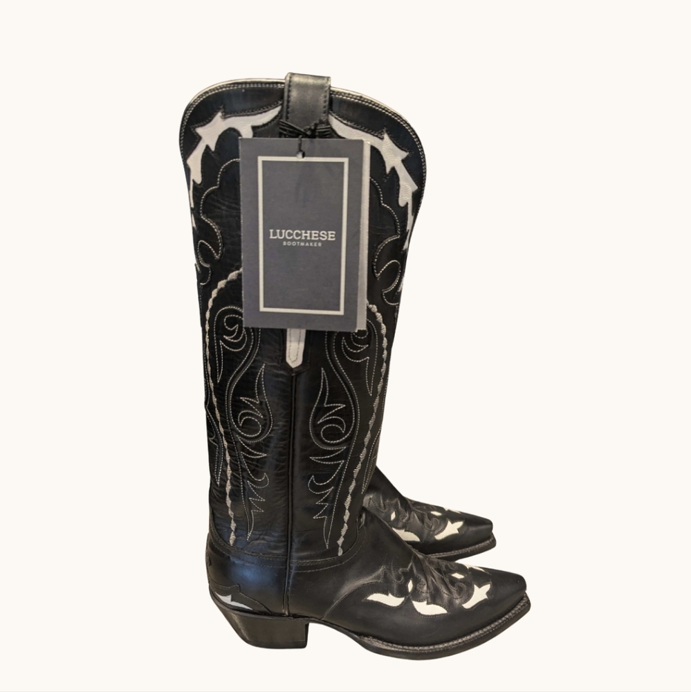 🔥Rare NWT 1883 Lucchese classic black / white cowboy boots Women's 6.5 B